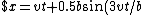 $x=vt+0.5b\sin(3vt/b), \;\;y=0.5b\cos(3vt/b)$